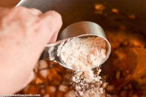 How to make Beef stew recipe, adding flour to the sauted onions