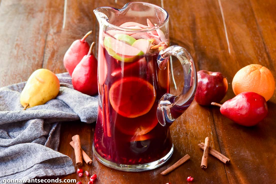 christmas red sangria in a pitcher
