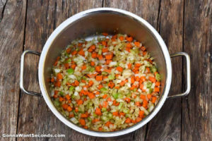 How to make Lemon Chicken Soup, sauteing the veggies