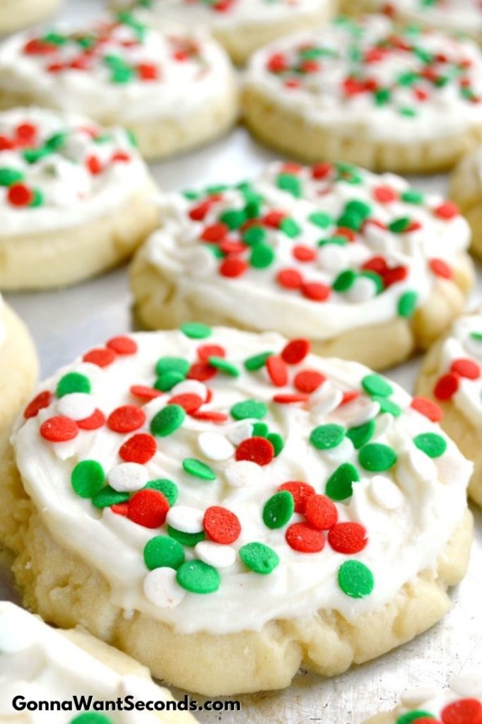 no chill sugar cookies recipe with frosting and sprinkles