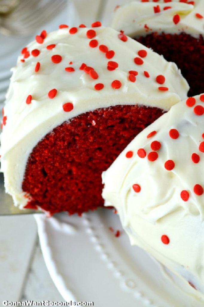 Slicing Red Velvet Bundt Cake