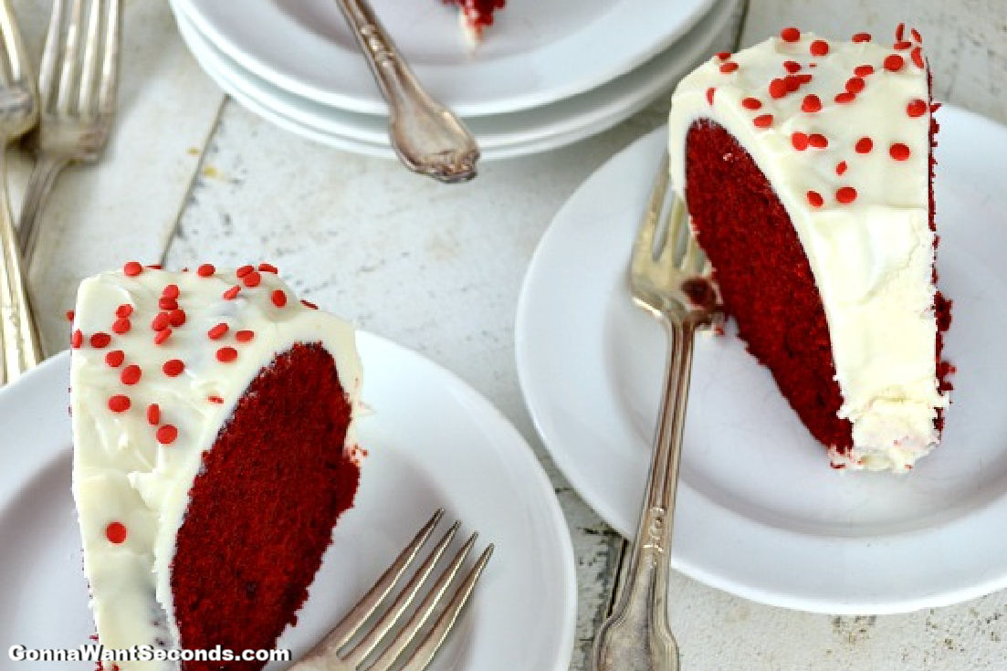 Slices of red velvet pound cake
