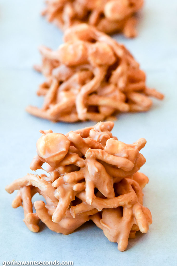 Butterscotch Haystacks lined on a parchment paper 