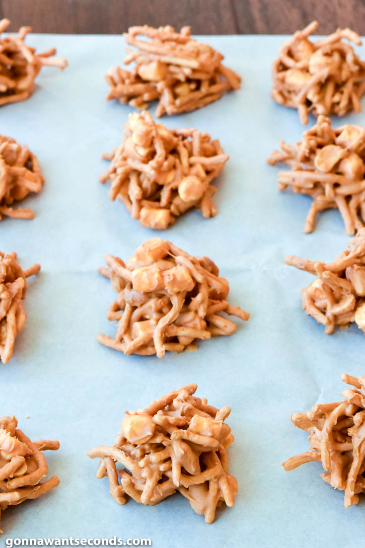Butterscotch Haystacks lined on a parchment paper