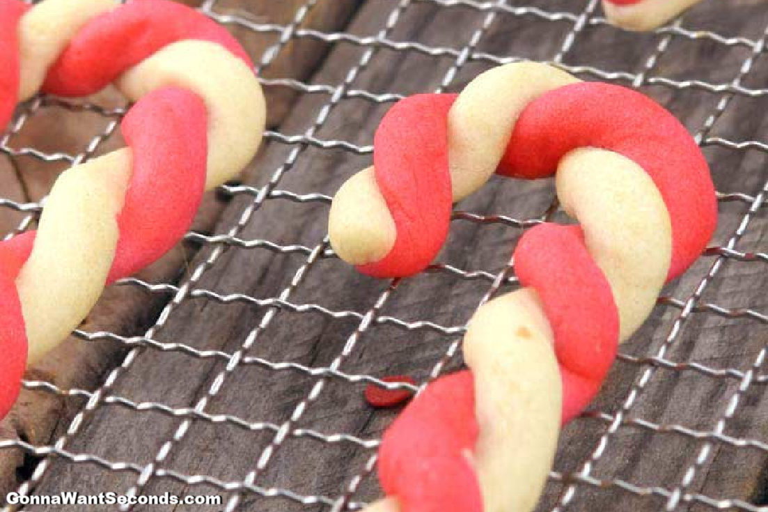Candy Cane Cookies on a cooling rack