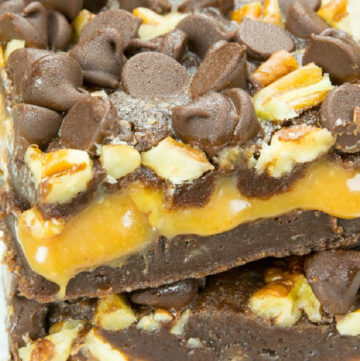 Caramel Brownies stack on top of each other