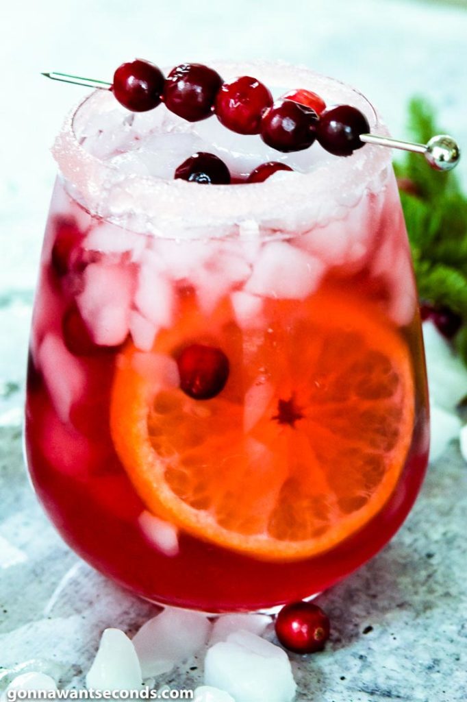 Cranberry Margarita with fresh cranberries on top