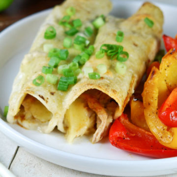 Honey Lime Chicken Enchiladas with roasted bell peppers on the side