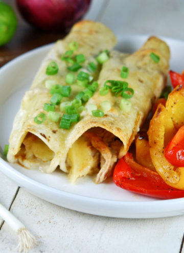Honey Lime Chicken Enchiladas with roasted bell peppers on the side
