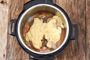 How to make Instant Pot chicken and rice, poured sauce over chicken