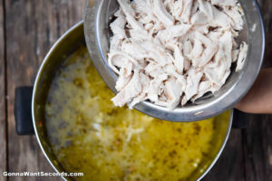 How to make Lemon Chicken Soup, simmer and add chicken