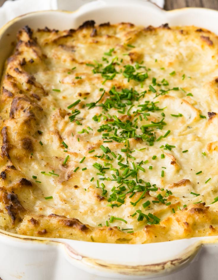 Make Ahead Mashed Potatoes in a rectangular casserole dish