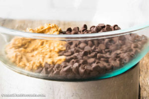 How to make Rocky Road Fudge, melting chocolate and peanut butter in the double boiler