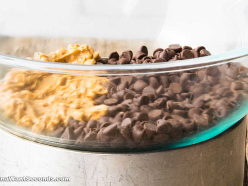 How to make Rocky Road Fudge, melting chocolate and peanut butter in the double boiler