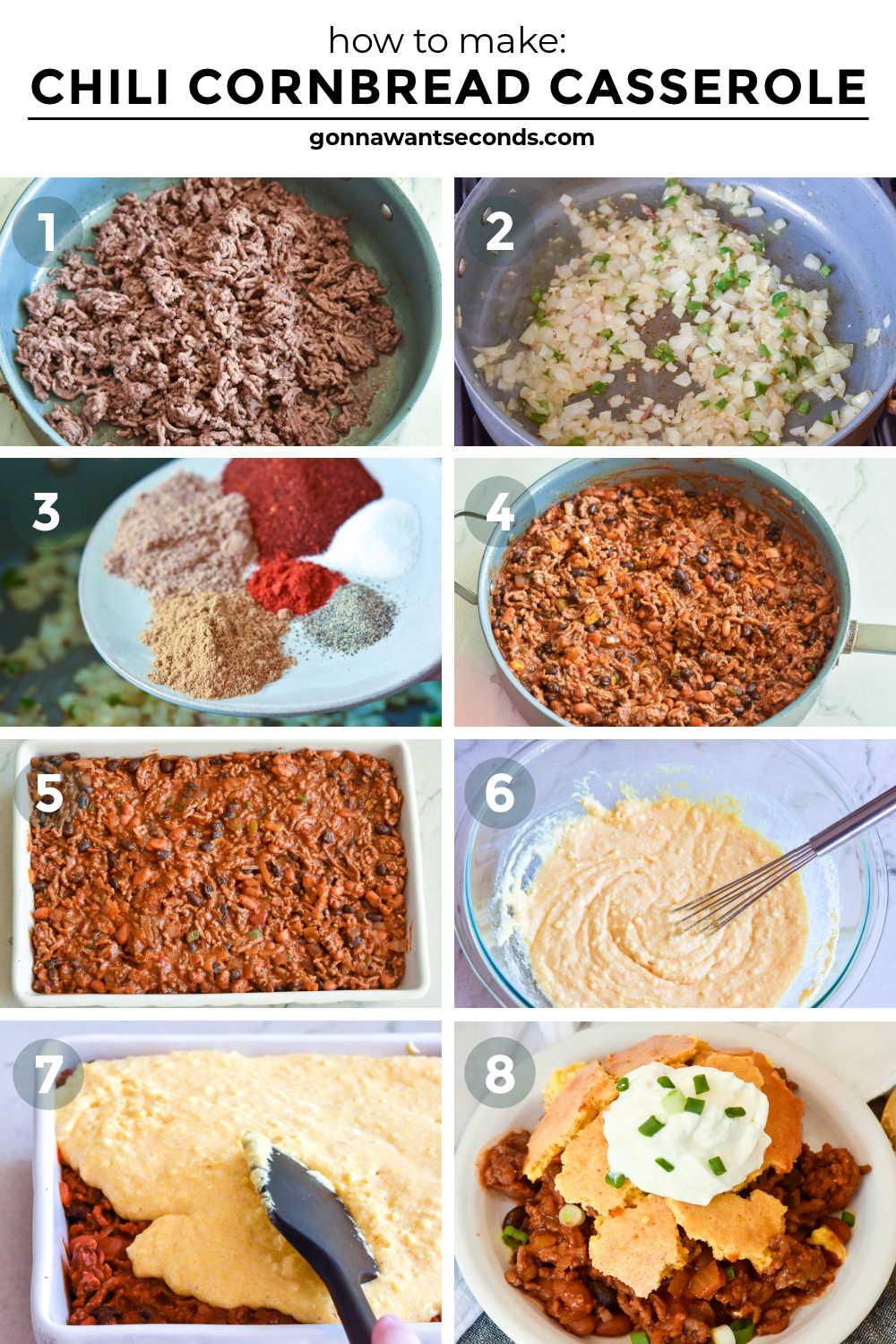 Step by step how to make chili cornbread casserole