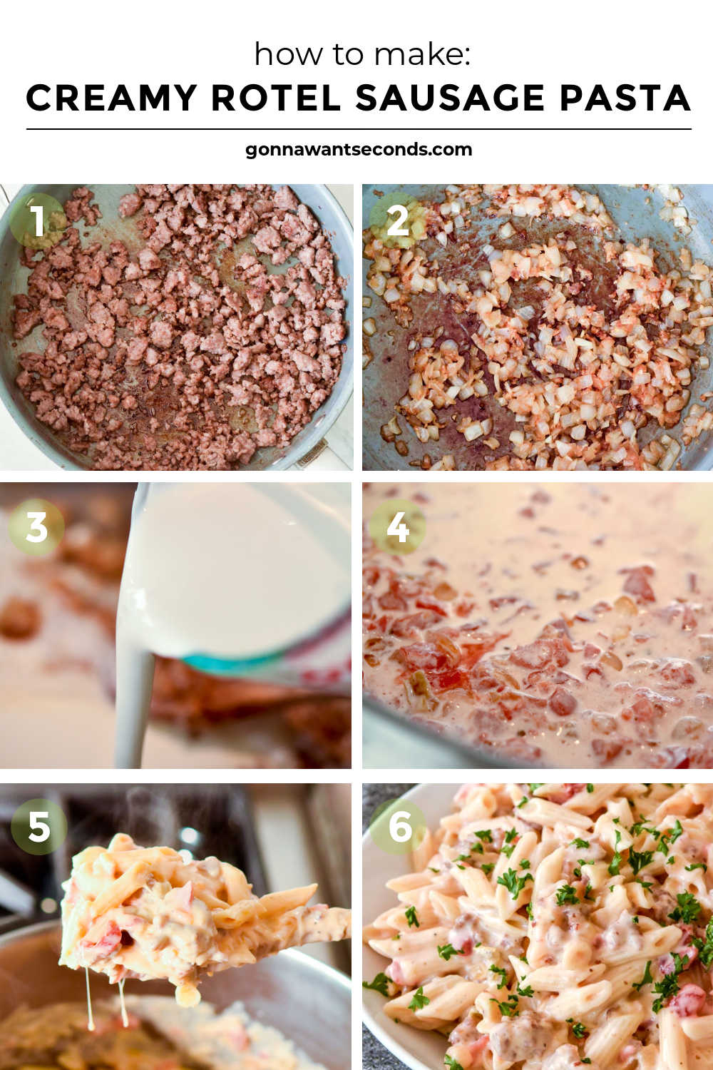 Step by step how to make creamy rotel sausage pasta