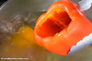 How to make Italian Stuffed Peppers, boiling the bell peppers