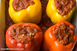 How to make Italian Stuffed Peppers, adding the sauce