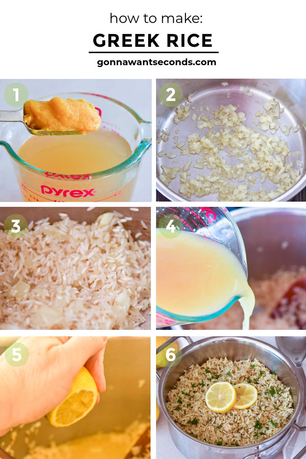 This Greek rice recipe combines fluffy rice, garlic, lemon, dill, and parsley for a bright Mediterranean side dish that's perfect with chicken, seafood, lamb, and more. #greekrice #rice step by step how to make greek rice