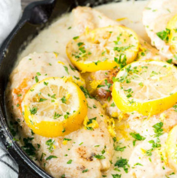 Our easy Creamy Lemon Chicken is coated in a luscious creamy lemon sauce and can be ready in 30 minutes! Perfect for a weeknight meal or company!