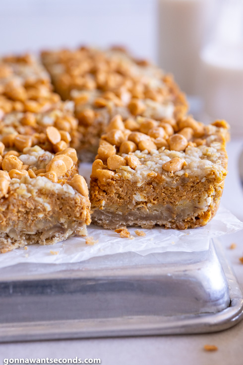 Pumpkin squares with walnuts, on top of a baking tray
