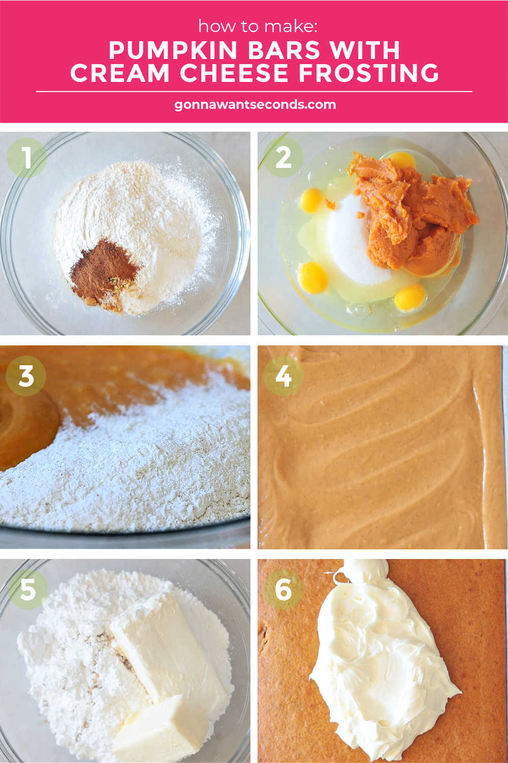 Step by step how to make recipe for Pumpkin Bars with Cream Cheese Frosting