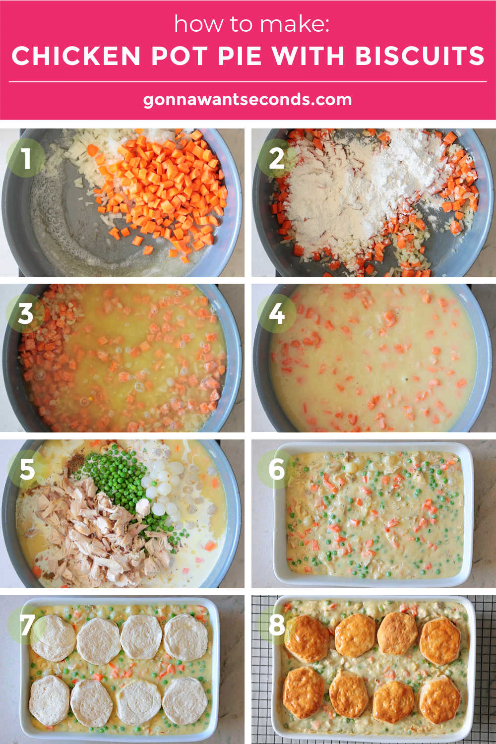 Step by step how to make chicken pot pie with biscuits