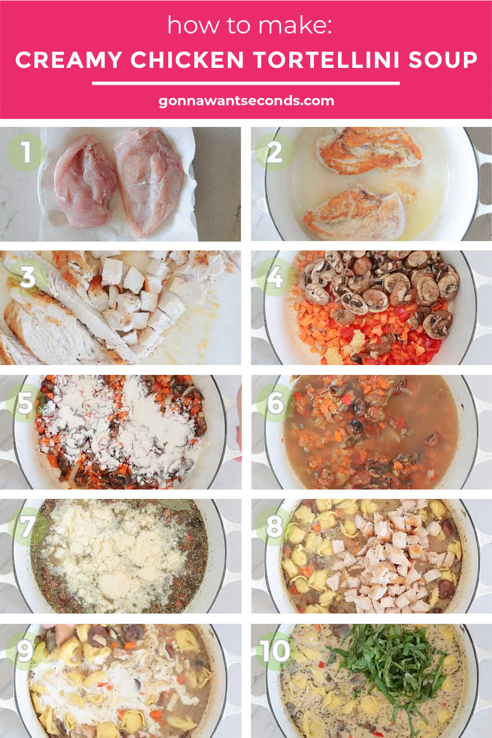 Step by step how to make creamy chicken tortellini soup process shots