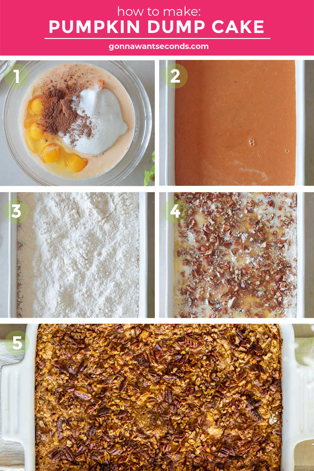 Step by step how to make pumpkin dump cake process shots