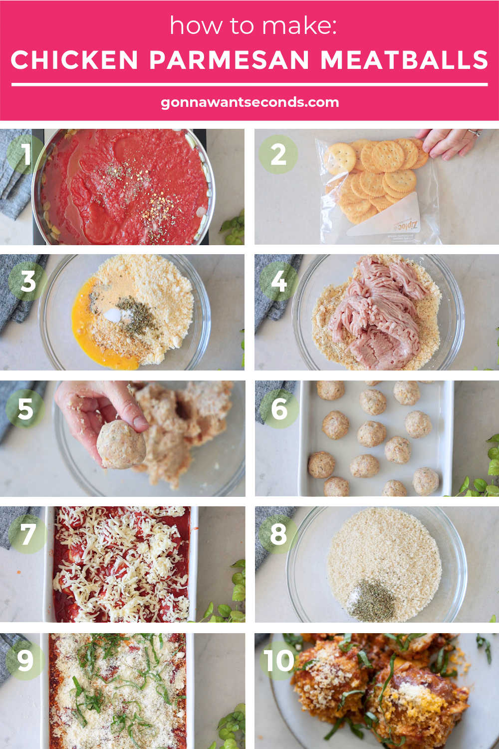 Step by step how to make chicken parmesan meatballs