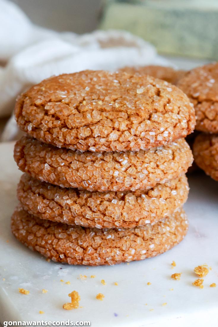 soft molasses cookies stack on top of each other