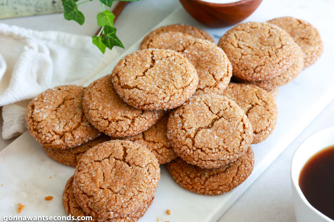 molasses spice cookies on a rectangular serving platter
