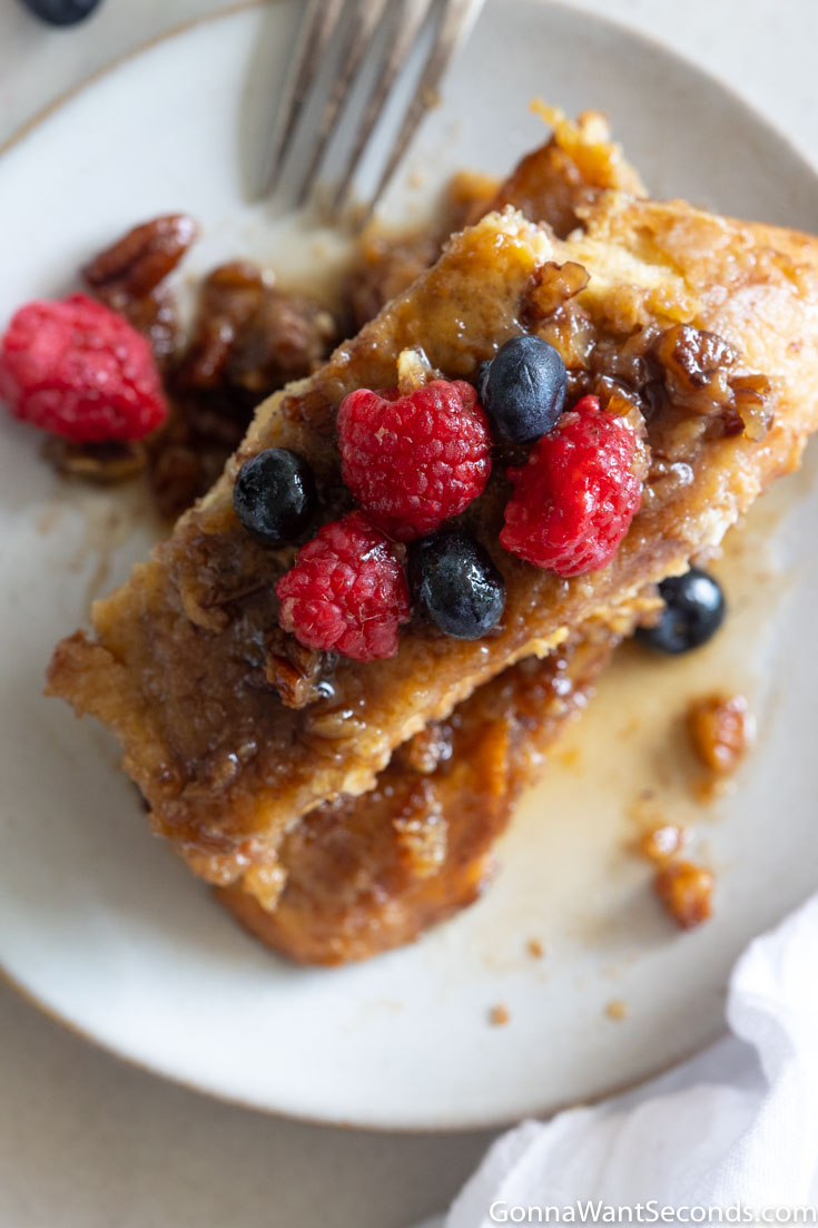 overnight praline french toast with fresh berries, top shot