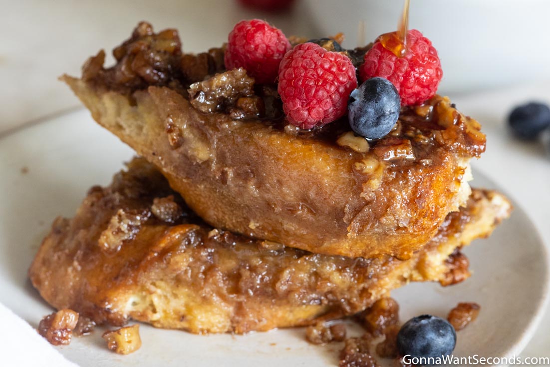 overnight pecan french toast topped with fresh berries