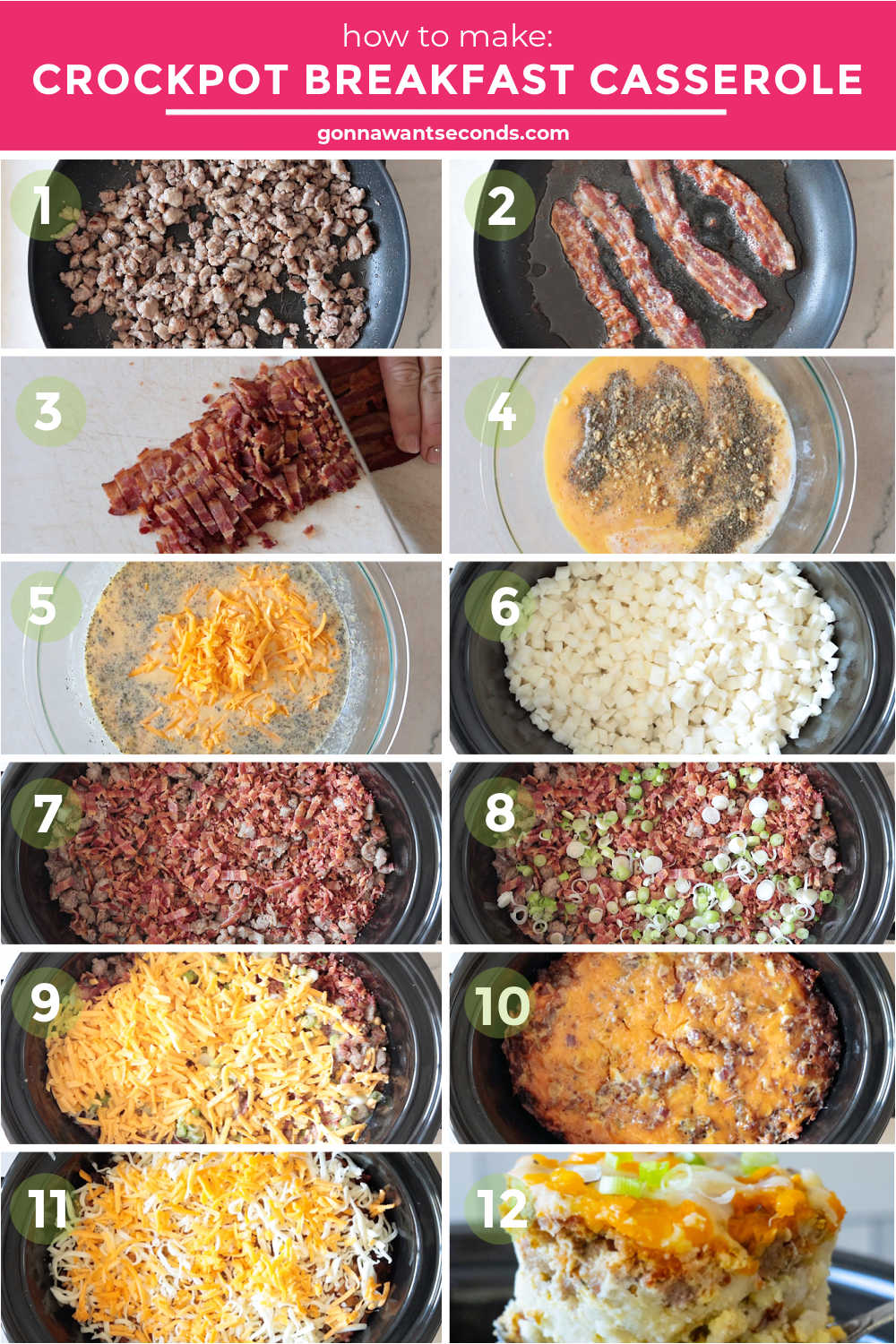 Step by step how to make crockpot breakfast casserole