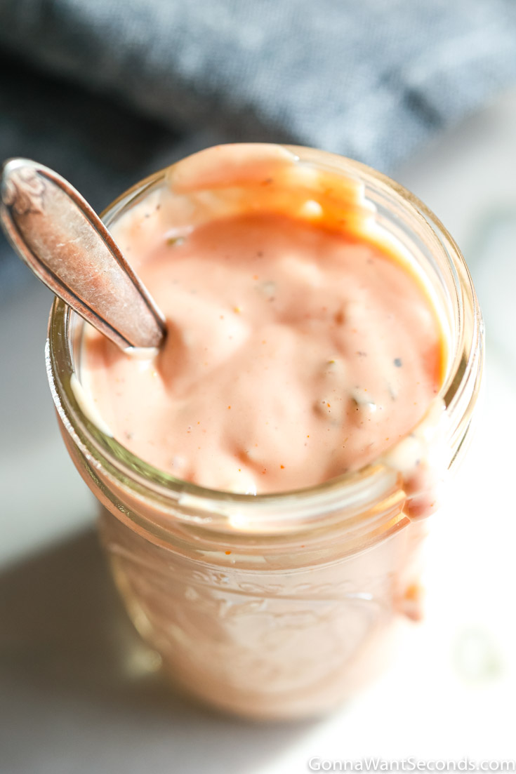 special sauce for burgers in a glass jar 
