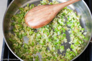 How to make ham casserole, sauteing veggies