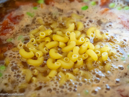 Step by step how to make busy day soup, adding the macaroni