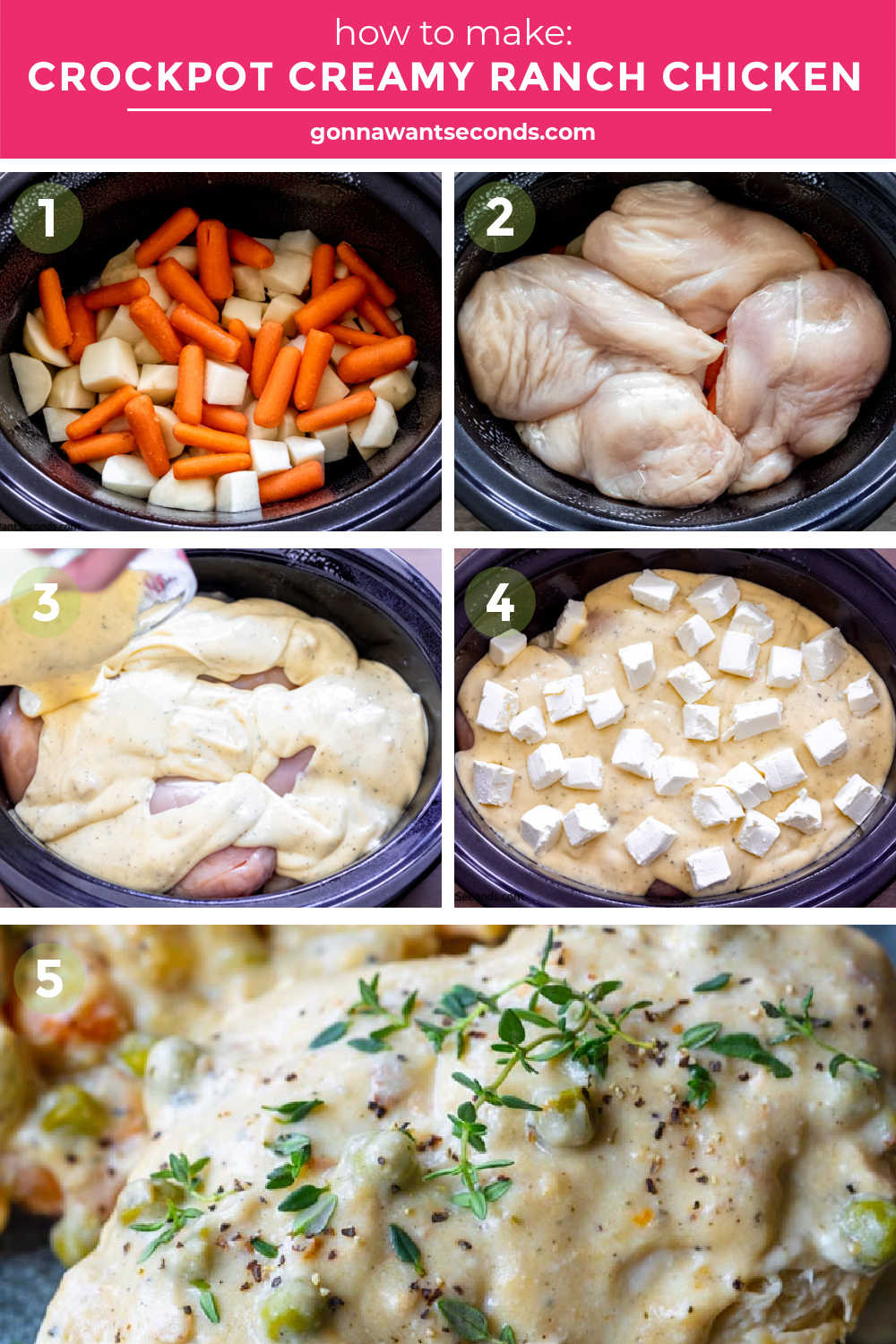 Step by step how to make crockpot creamy ranch chicken