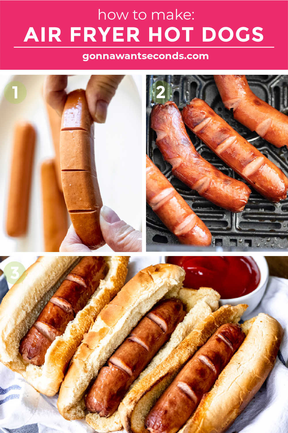 Step by step How to make air fryer hot dogs