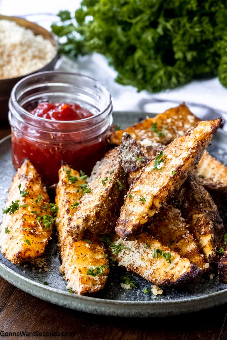 air fryer potato wedges with ketchup on the side