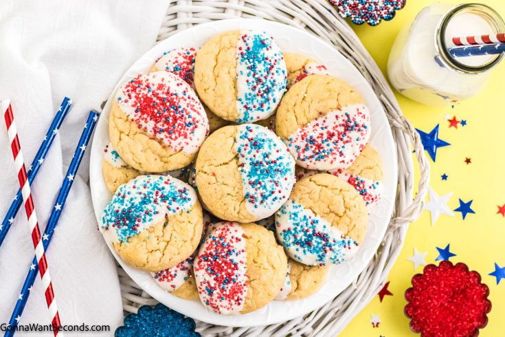 4th of july cookies with red and blue spinkles