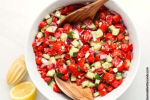 How to make cucumber tomato feta salad dressing