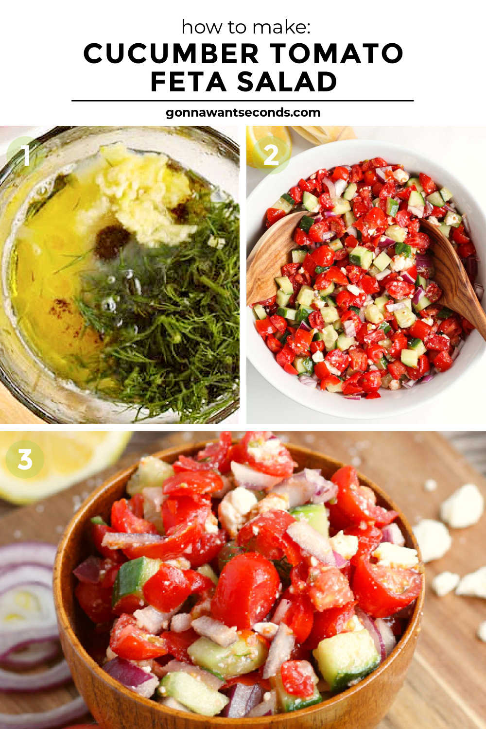 Step by step how to make cucumber tomato feta salad