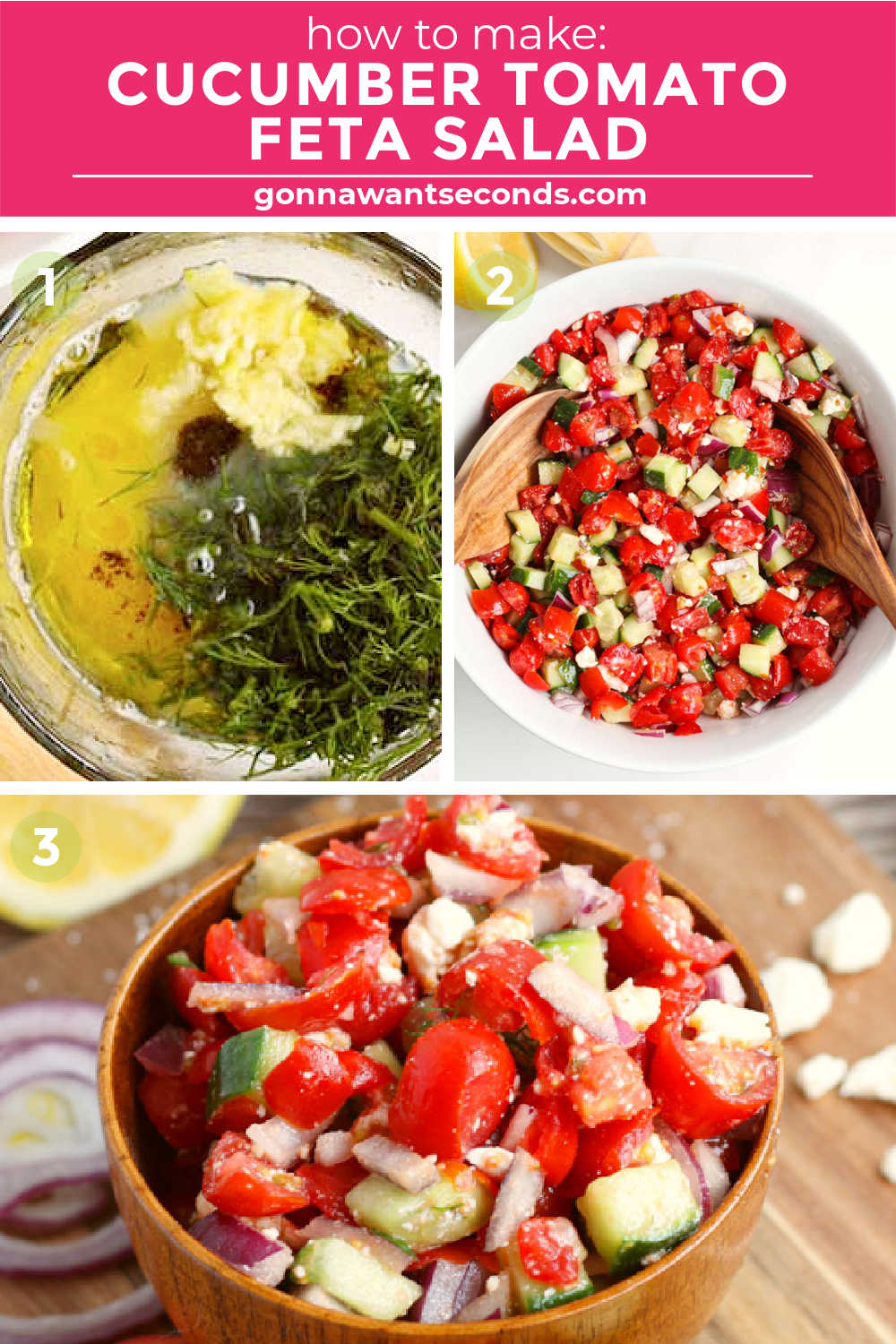 Step by step how to make greek cucumber tomato feta salad