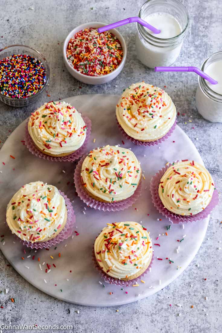 Cupcakes with cool whip icing with sprinkles on top