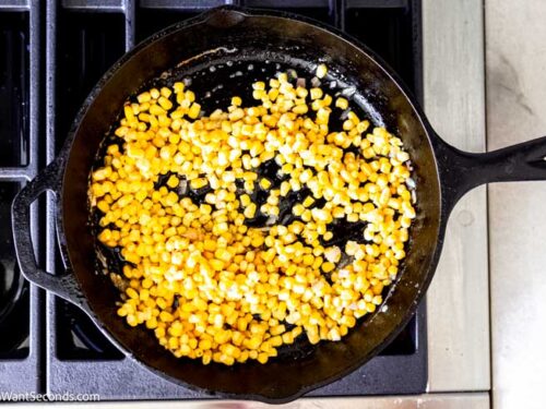 Step 3 how to make honey butter skillet corn with cream cheese, Stir in the honey, salt & pepper, nutmeg, and corn. Saute for 5 minutes.