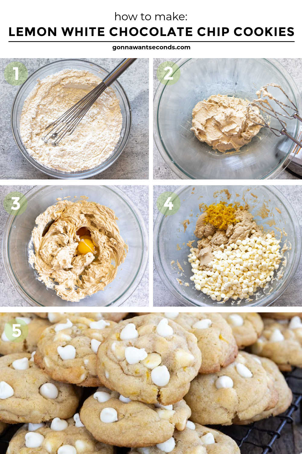 Step by step how to make lemon white chocolate chip cookies
