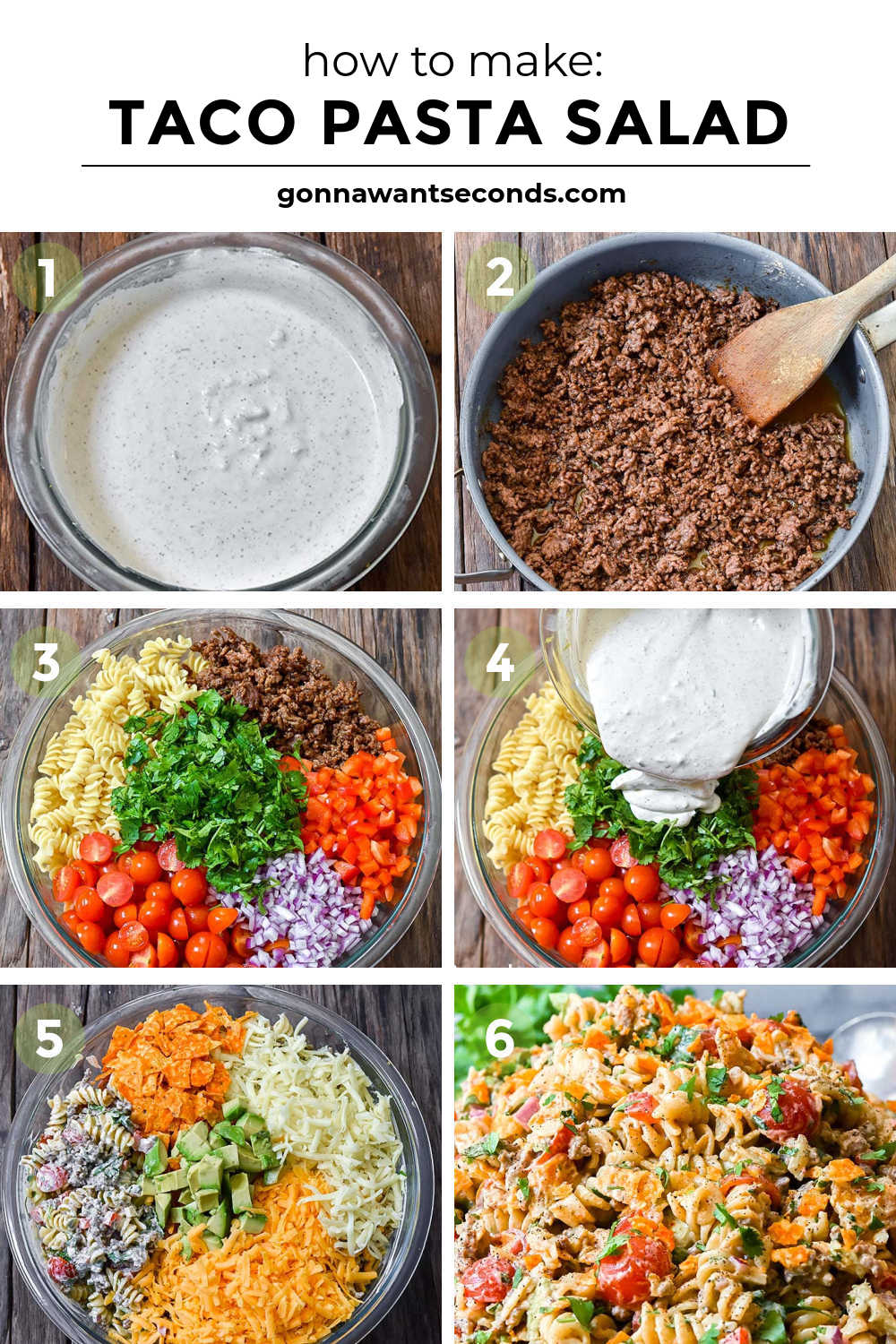 Step by step how to make taco pasta salad