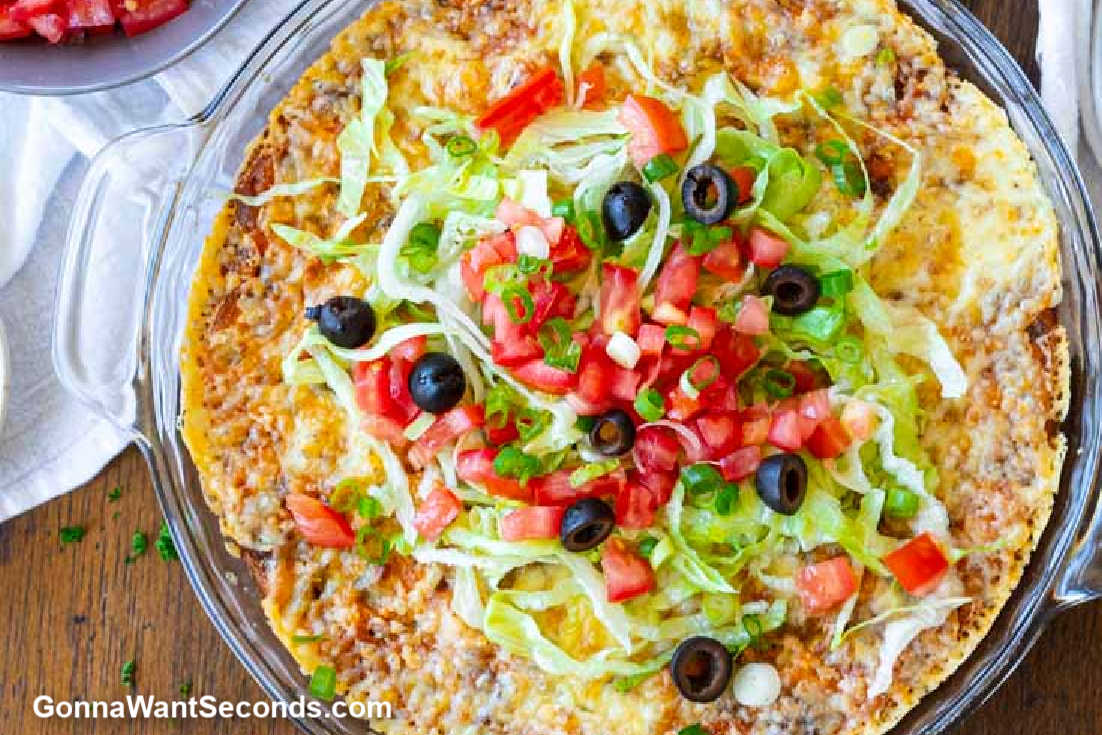 impossible taco pie bisquick with toppings , top shot